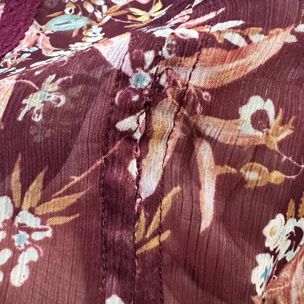 LC Lauren Conrad Floral Semi Sheer Peasant Top Blouse Size L Peasant Colorful